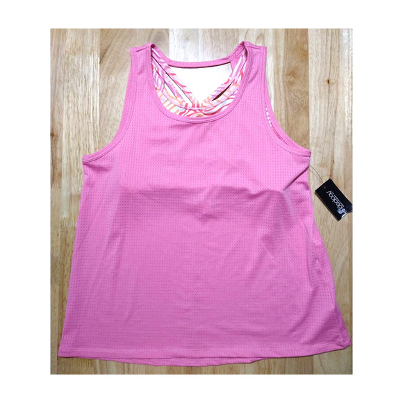 Ideology Big Girls Strappy Layered-Look Pink Zebra Print Tank Top, XL / 16 - Picture 2 of 5